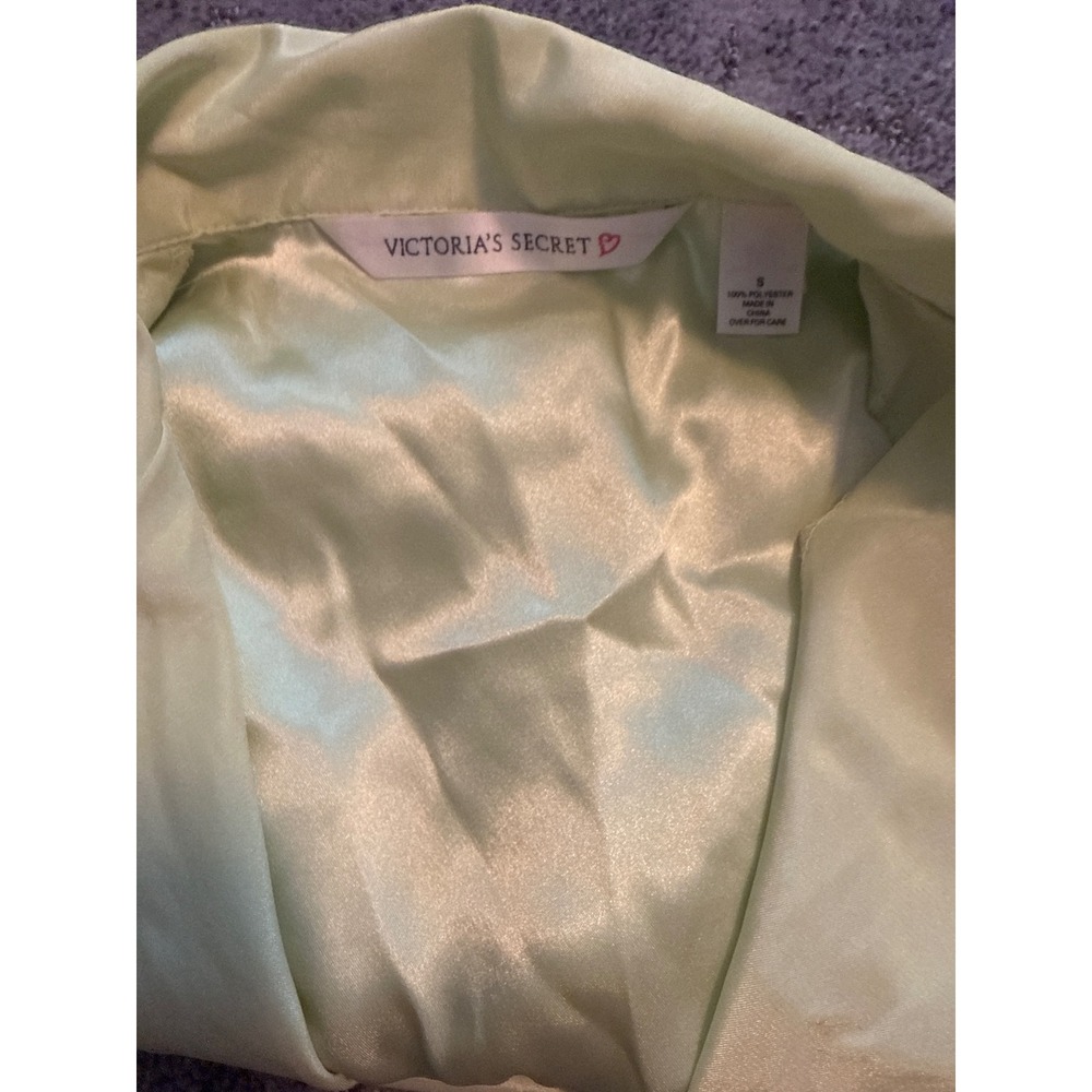 Victoria's Secret Satin Pajama Set Small Pale Green Button Front Top and Shorts - Picture 4 of 4
